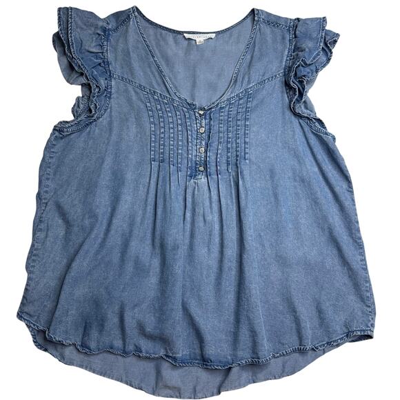 Jane and Delancey Chambray Sleeveless Pintuck Blouse Blue Size XL - Picture 2 of 9